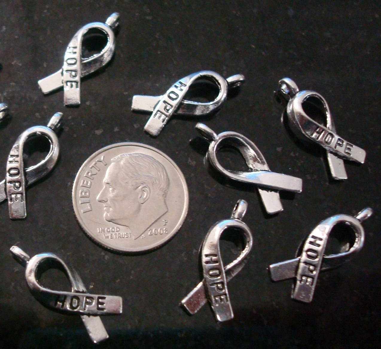 12 Cancer awareness hope ribbon charms antiq silver plated zinc findings cfp050