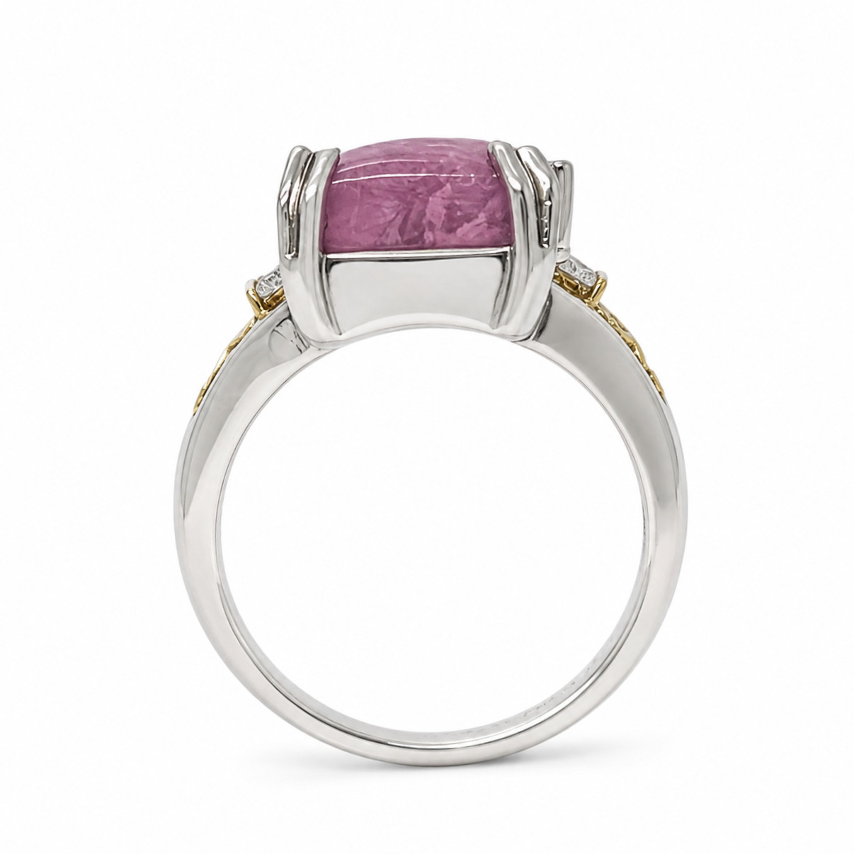 Statement Ring Pink Howlite White Topaz Ion Plated Gold Bonded Size 7 Rectangle