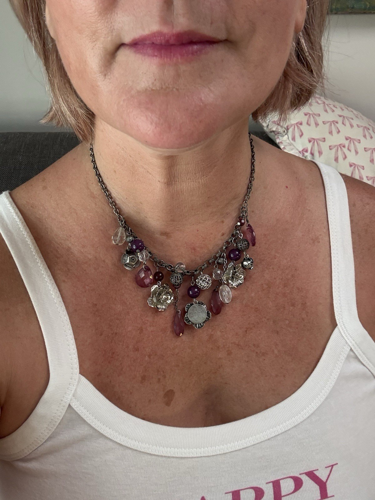 AEO Silver Tone Beaded Charm Necklace