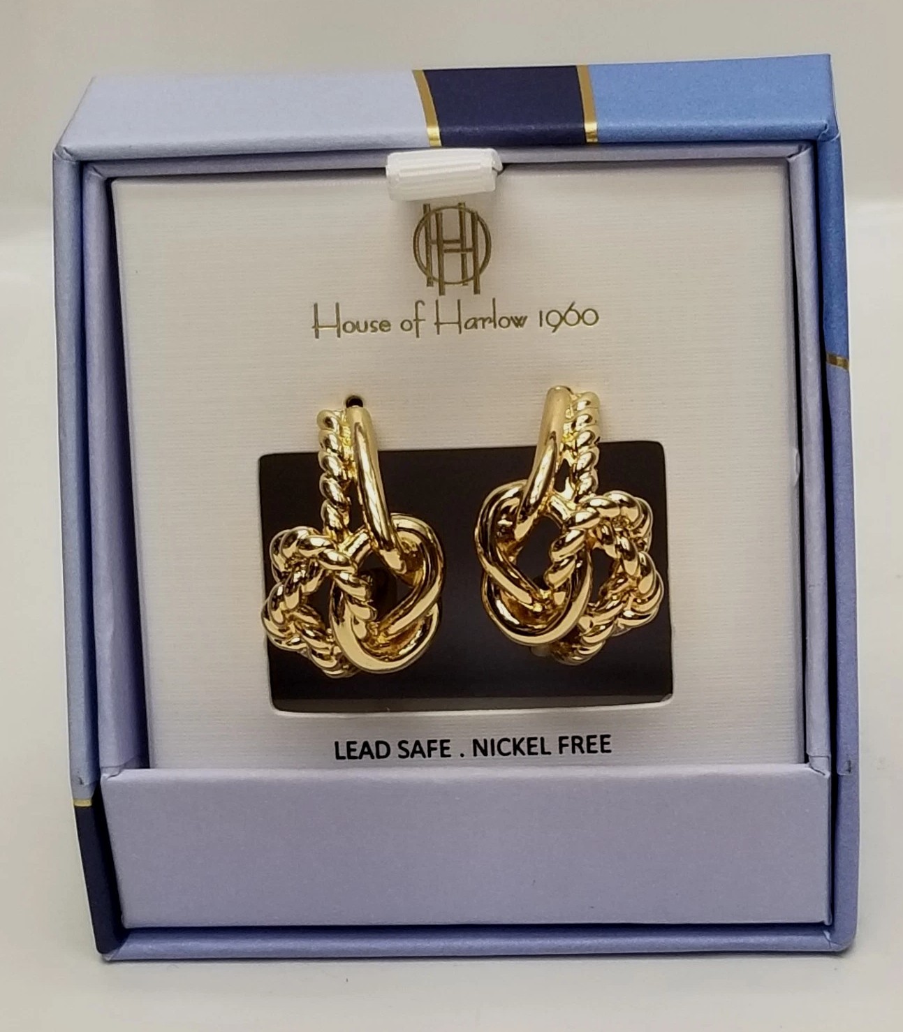 House of Harlow 1960 Gold Tone Rope Knot Hoop Drop Earrings NFL Jewelry New