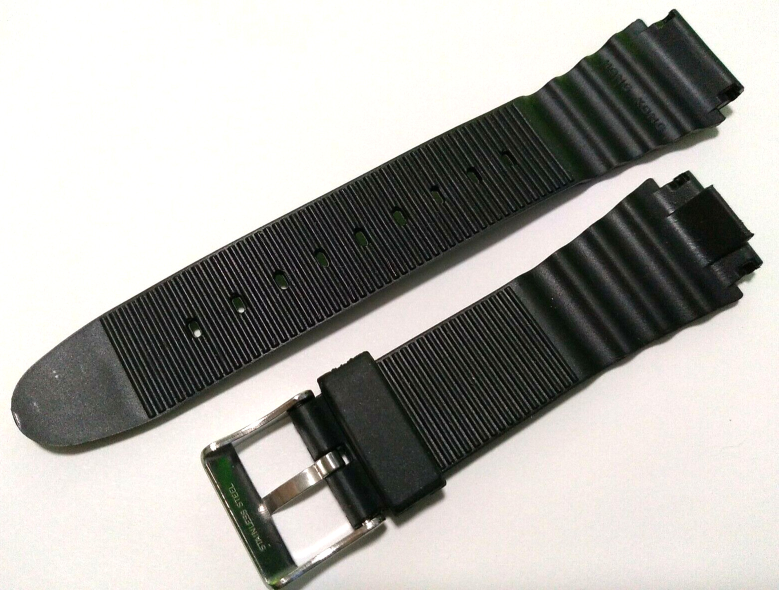 New Mens Timex Atlantis 19mm Black with Gray Logo Rubber Sport Watch Band Strap