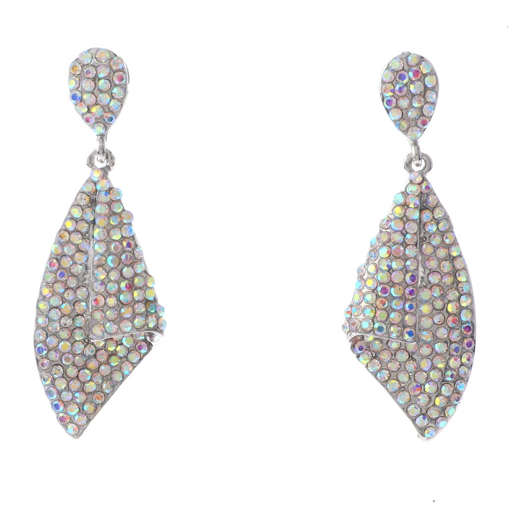 Silver Tone Alloy Metal Crystal Rhinestone Drop Post Earrings ER2670-SAB