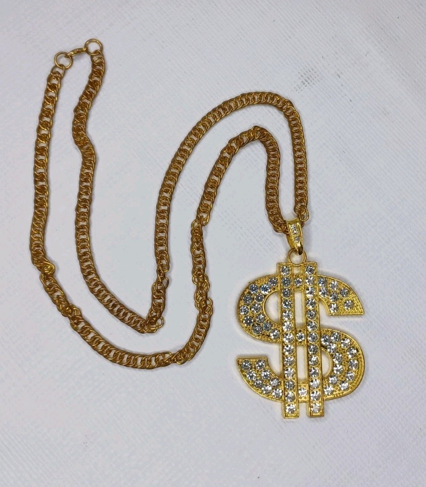 Dollar Sign Bling Metal Necklace Hip Hop Costume Jewelry Accessory
