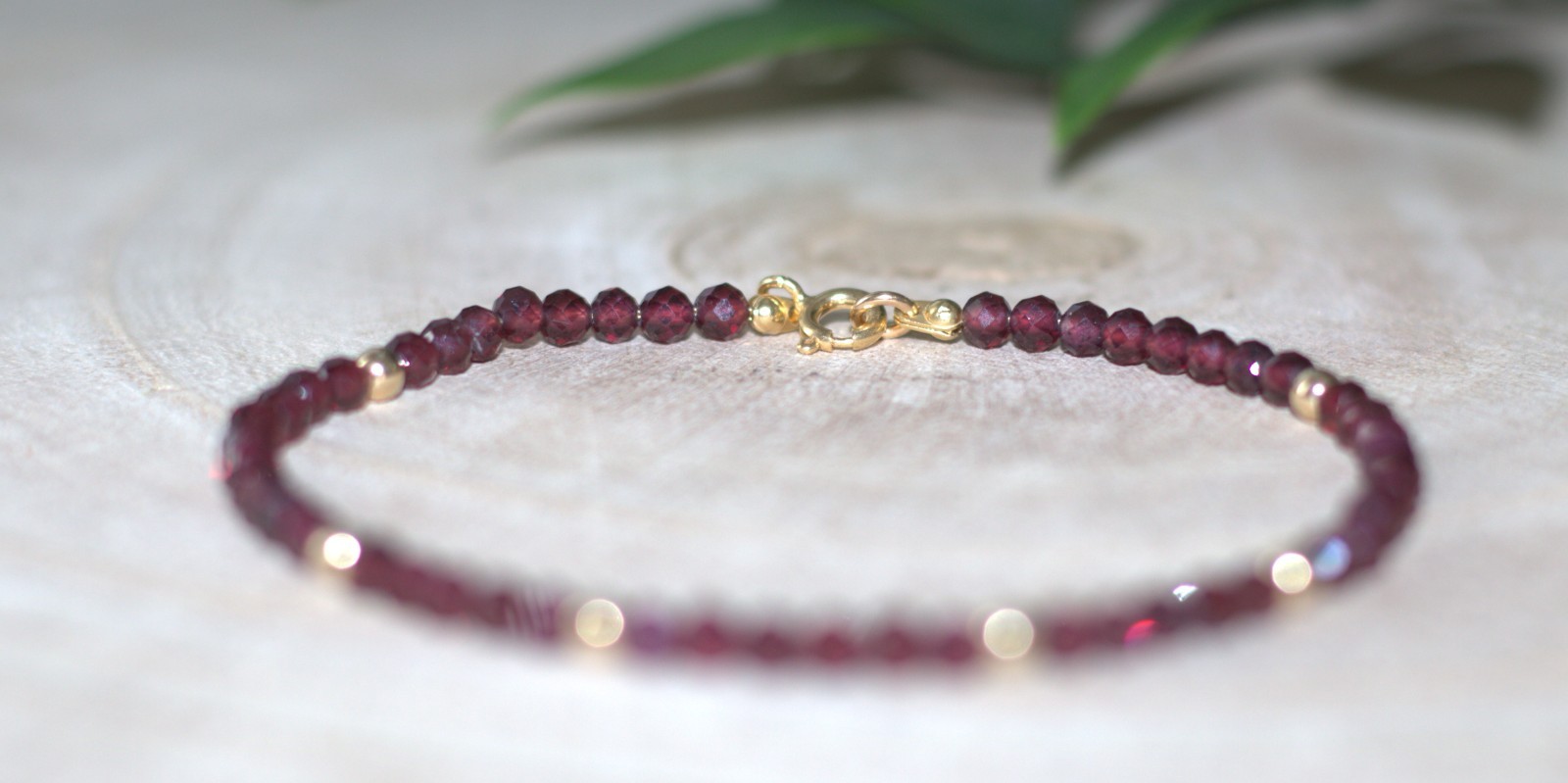 Garnet+ 14K Gold balls, Gemstone Bracelet, January Birthstone, 18k gold filled