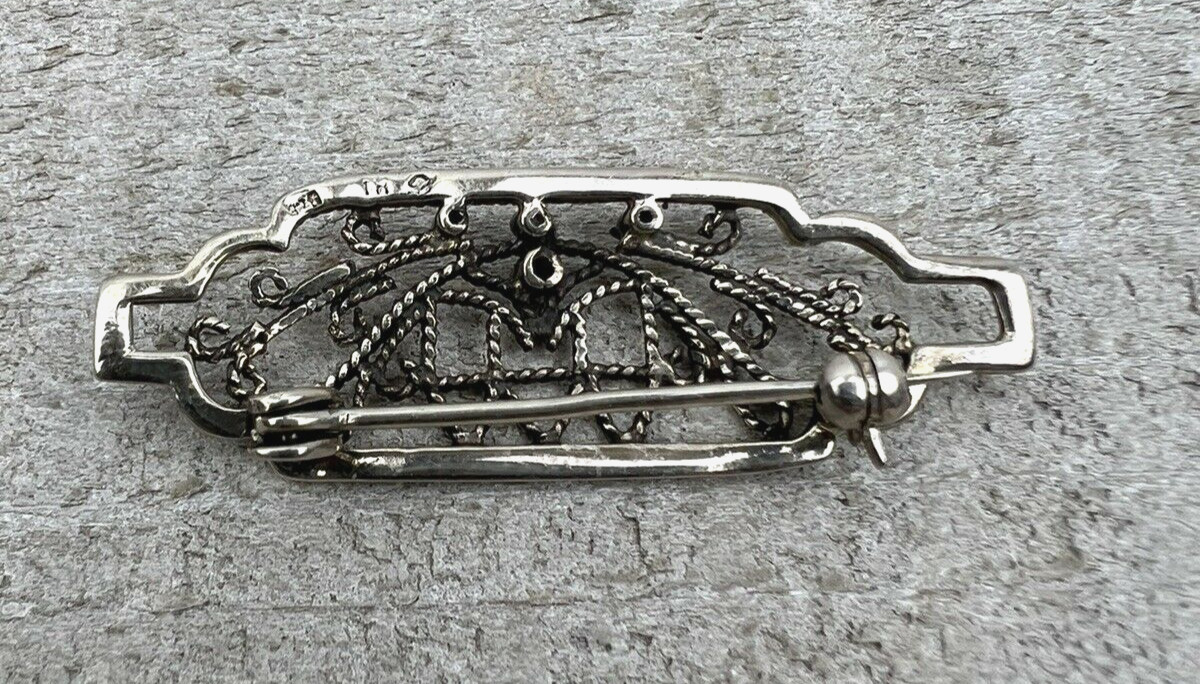Vintage Sterling Silver Brooch Pin Intricate elaborate Fine Dress formal