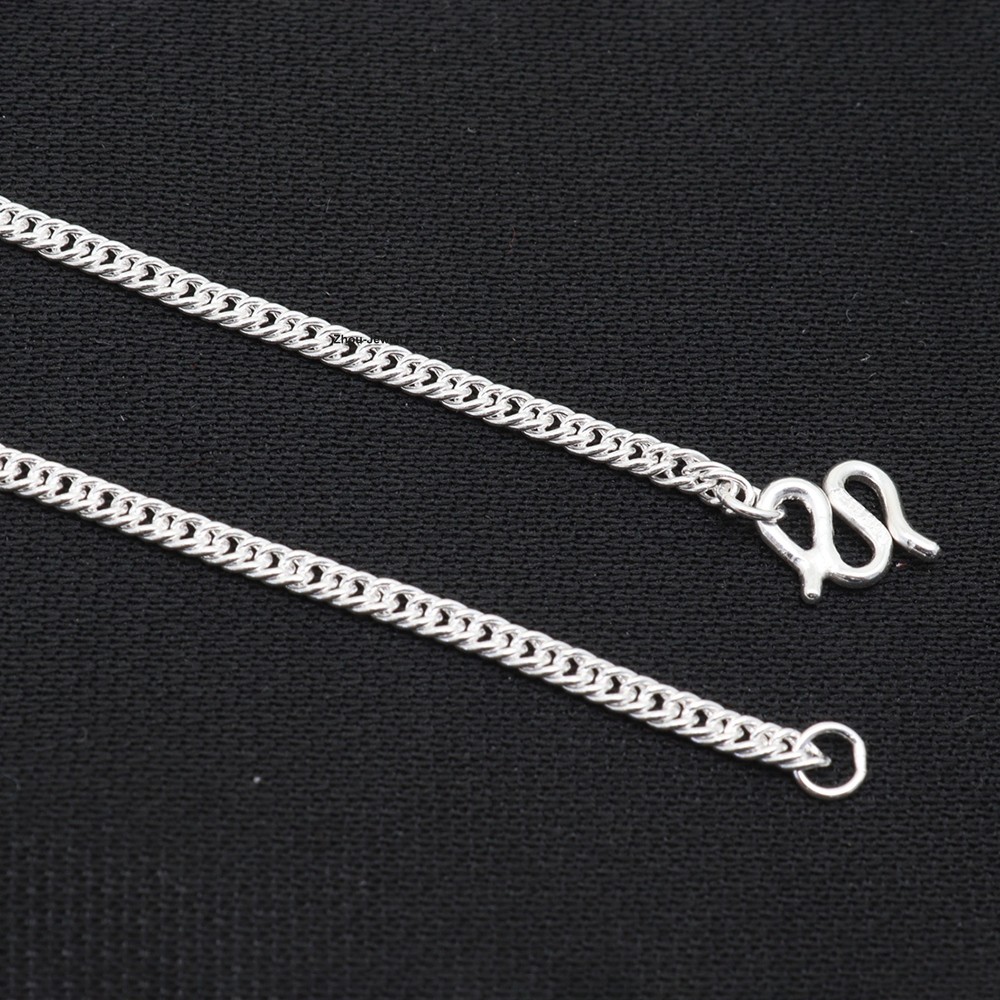 Solid 999 Fine Silver Chain 2mm Wheat Link Necklace For Women 17.7inch