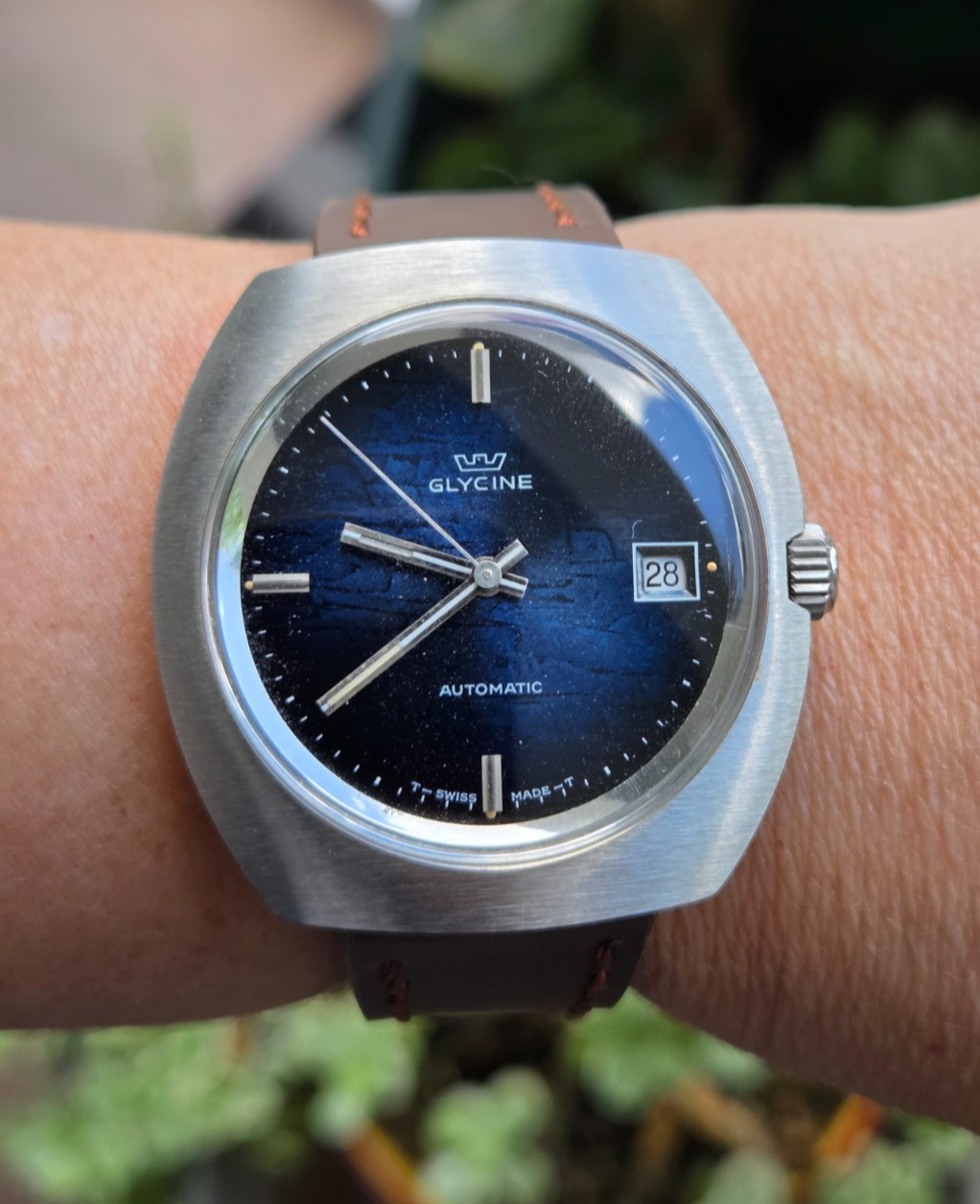 Glycine Compresror Automatic Watch Vintage Men NOS Blue Dial POErfect Conditions