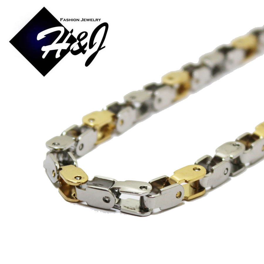 24″MEN’s Stainless Steel 5mm Silver/Gold Plated Box Bike Link Chain Necklace