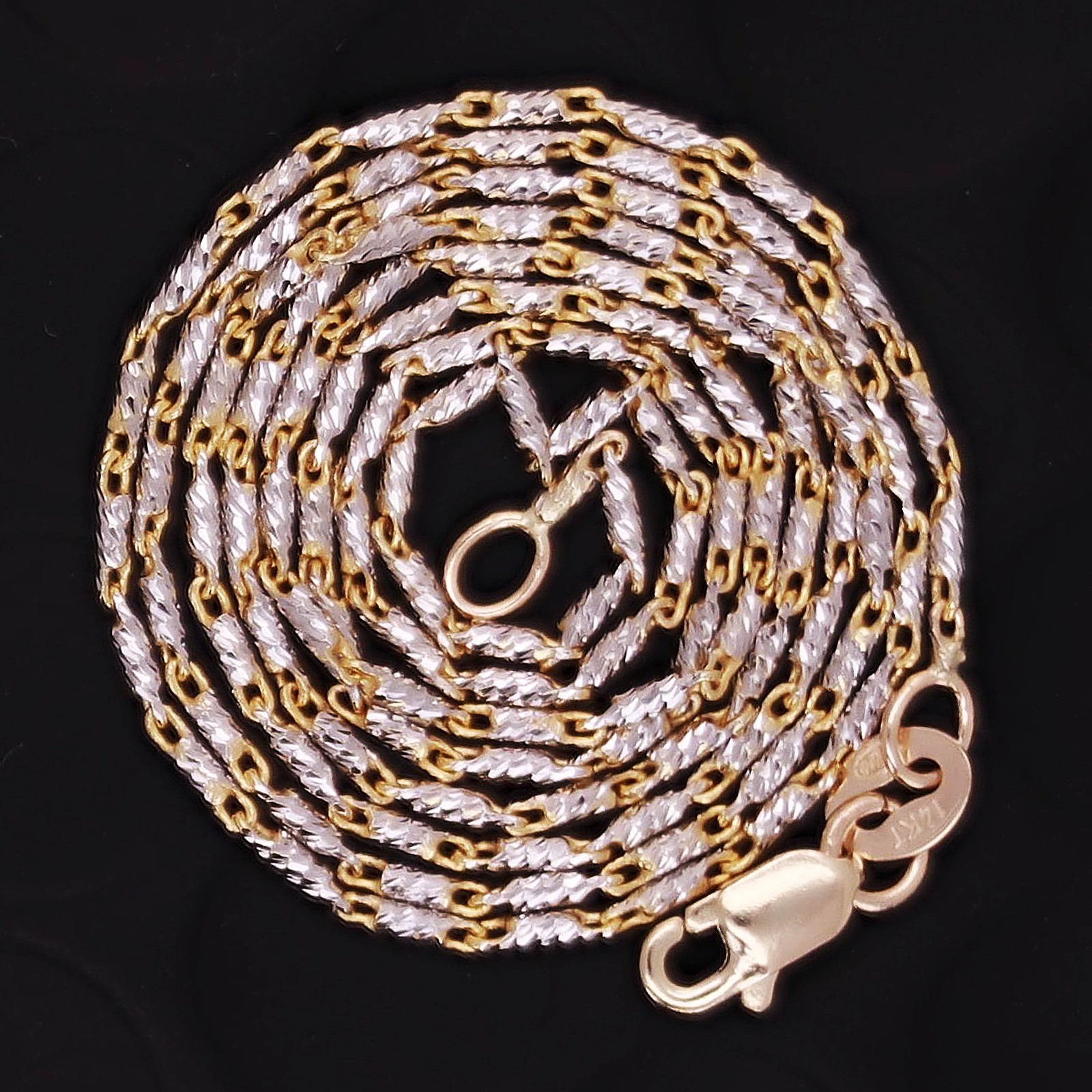 Italian 14k Two-Tone Solid Diamond Cut Raso Chain Necklace 16″ 3.2 grams 1mm