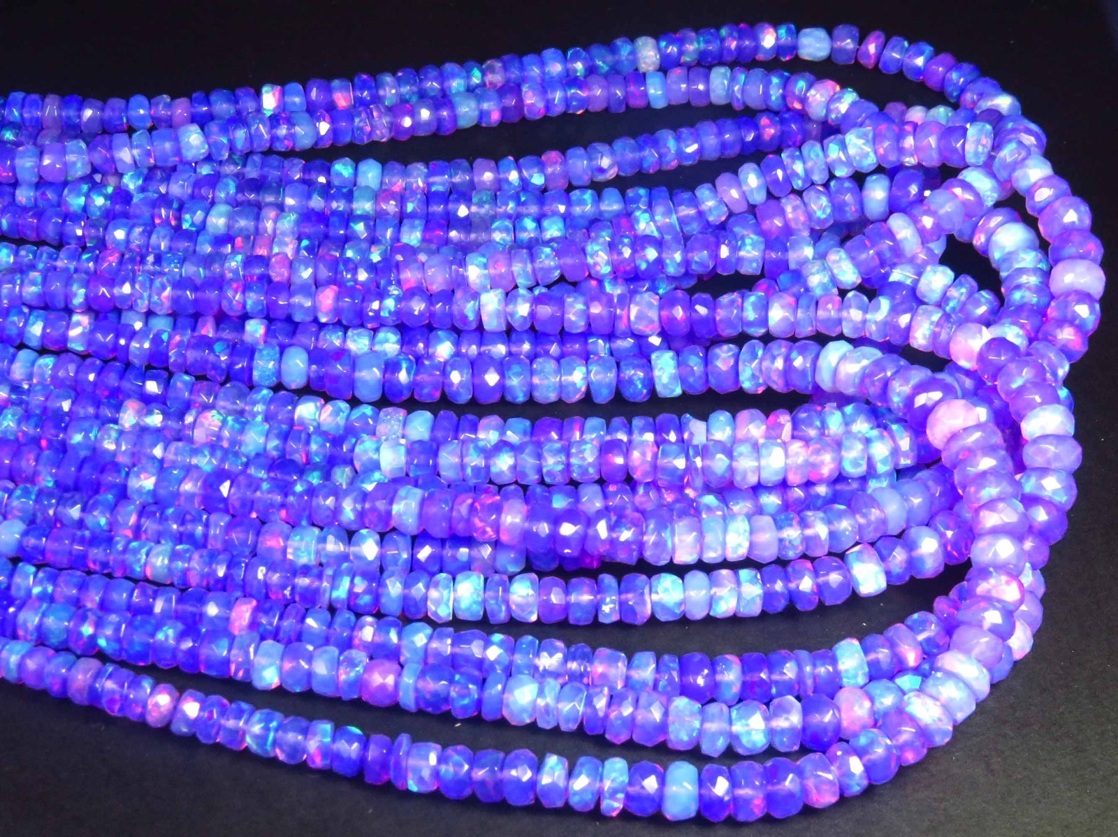 Natural Ethiopian Purple Opal Fire Faceted Rondelle Gems Beads 3.5-5.5mm 16″Inch