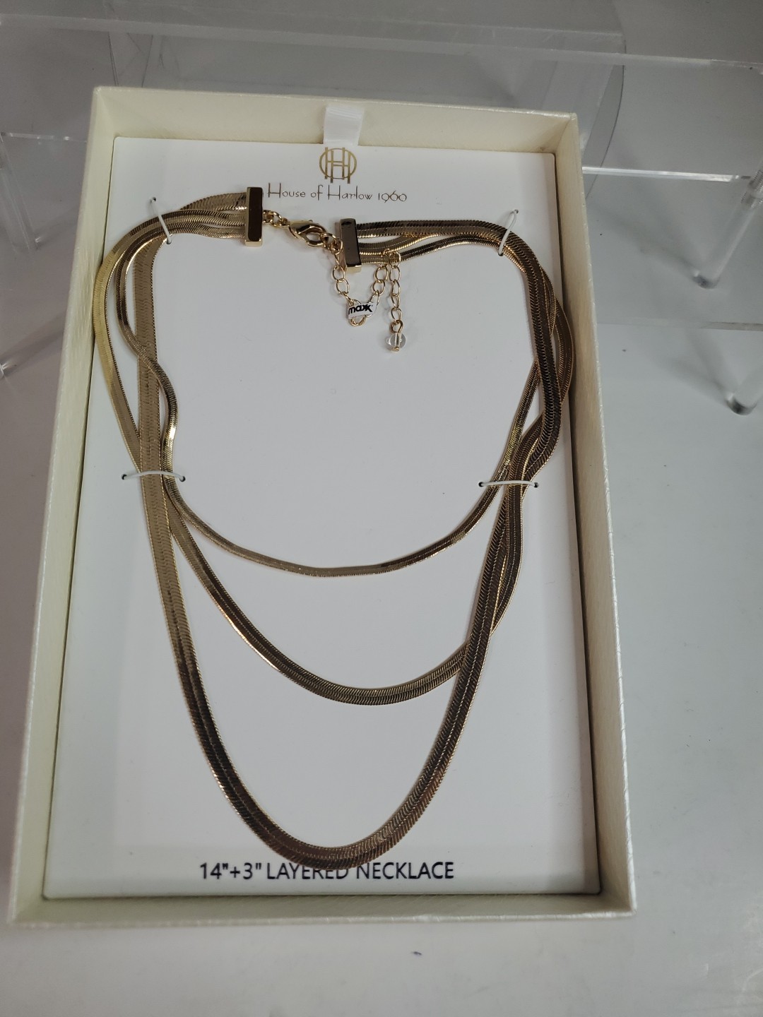 House Of Harlow 1960 – 14” + 3” Goldtone Layered Necklace In Box NEW Beautiful