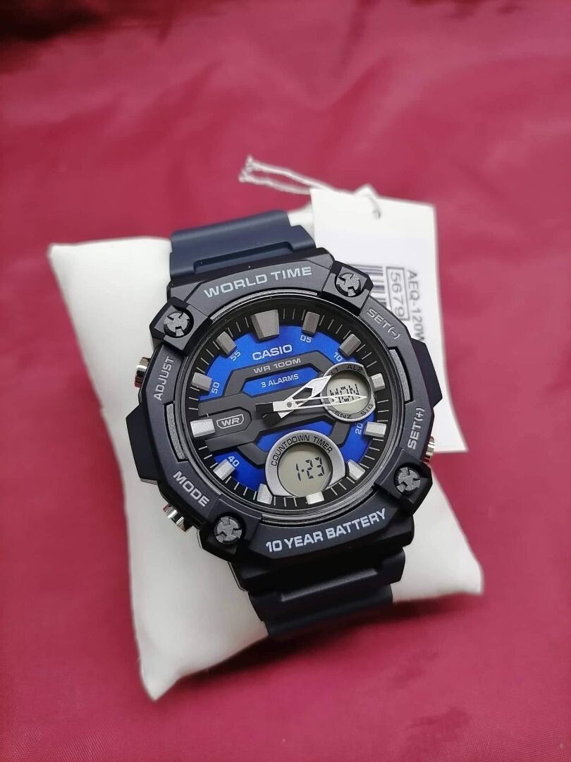 Casio AEQ120W-2AV, Digital/Analog, 3 Alarms, 10 Year Battery, Resin, World Time