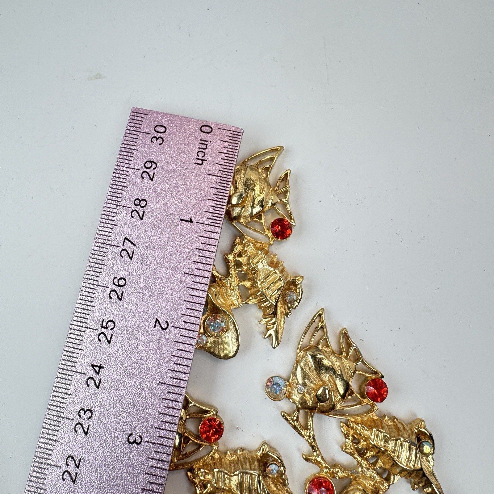Lot Of 6 VTG Gold Tone Rhinestone Fish Shell Findings Brooch Jewelry Making
