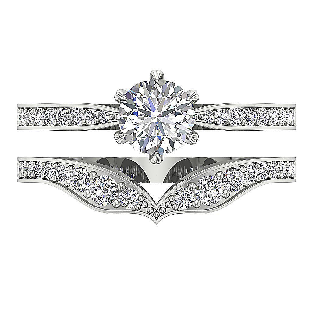 VS1 F 1.35 Carat Lab Grown Diamond Bridal Wedding Ring Set 14K Solid Gold 9.80MM