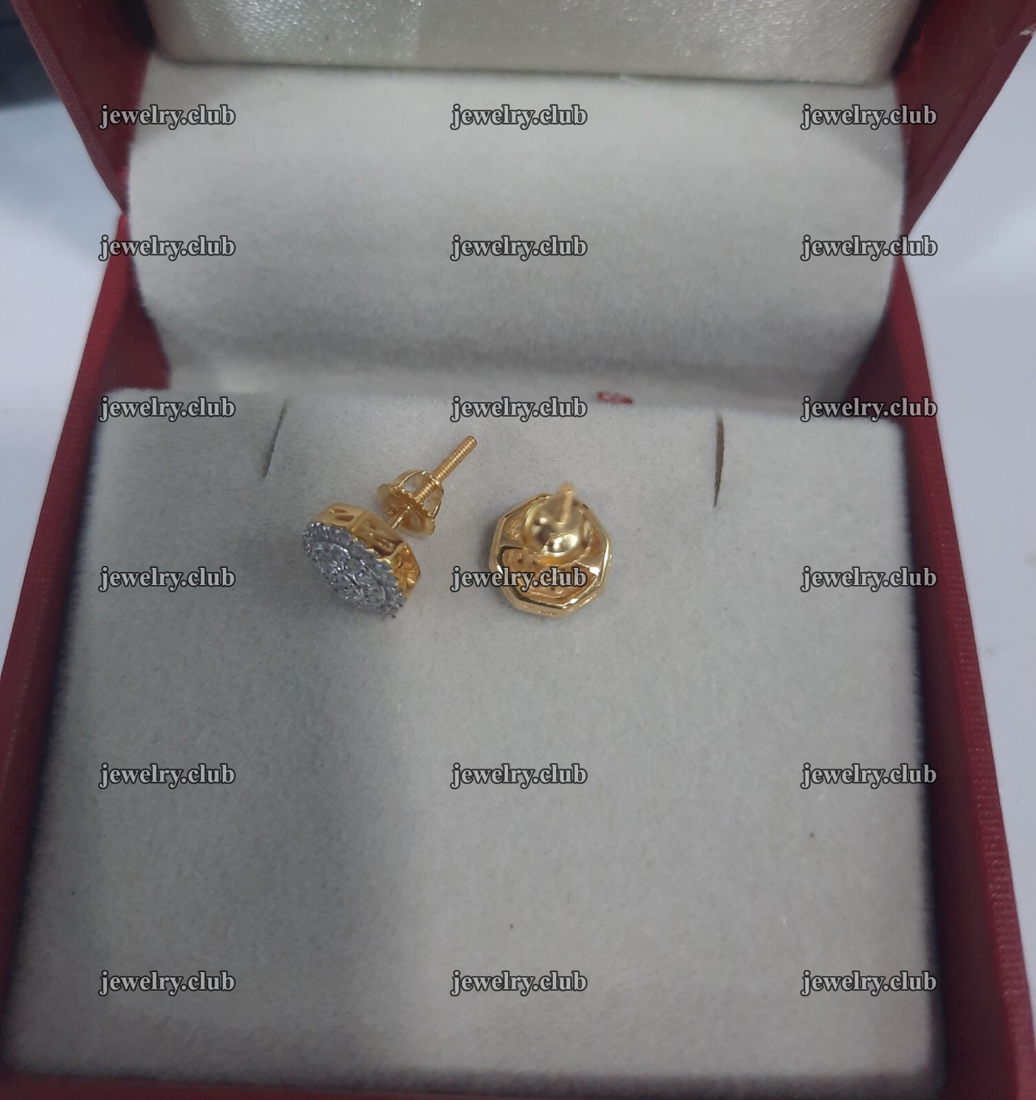 1Ct Round Cut Real Moissanite Men’s Cluster Stud Earrings Yellow Gold Plated