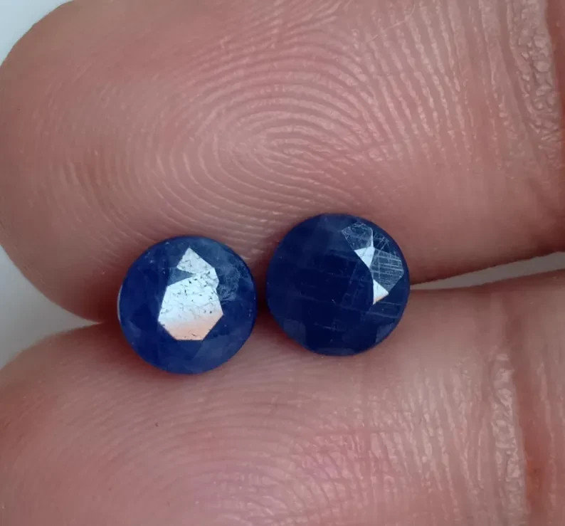 Round Sapphire Royal Blue Loose Gemstone Genuine Natural Corundum Pair 2.55 Ct