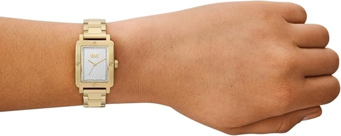 DKNY Women’s City Rivet Rectangular Three-Hand Gold-Tone Stainless – NY6689 -NEW