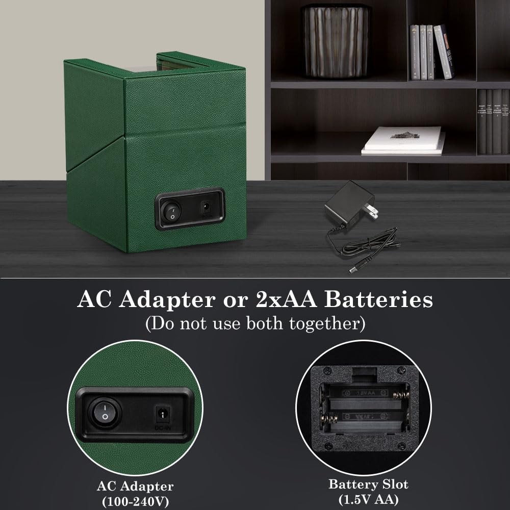Green Automatic Watch Winder with Japanese Quiet Motor Battery/AC Powered