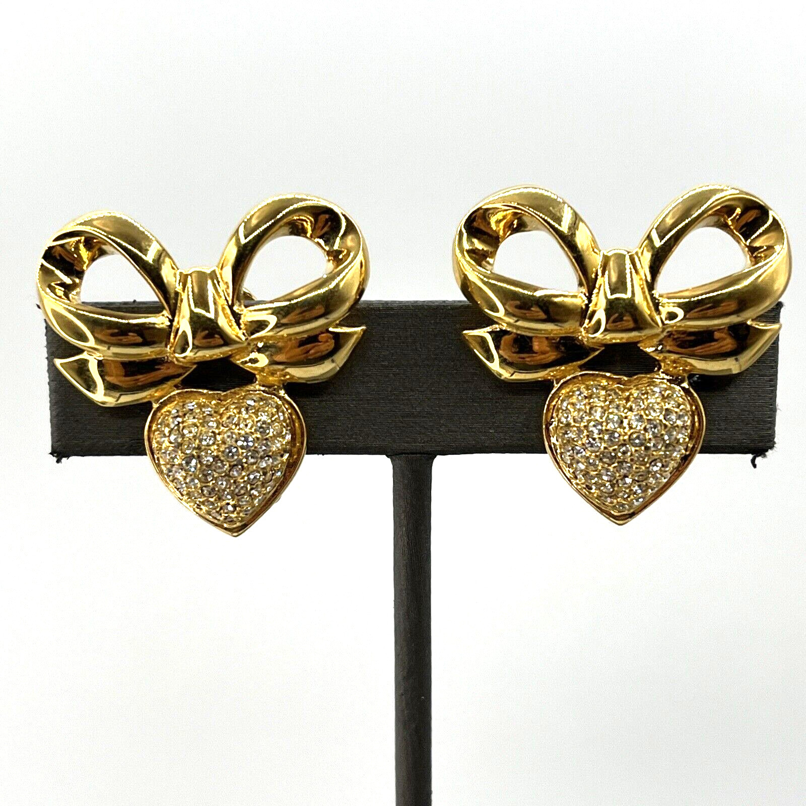 Vintage Elizabeth Taylor Earrings Gold Plated Diamante Crystal Heart Earrings
