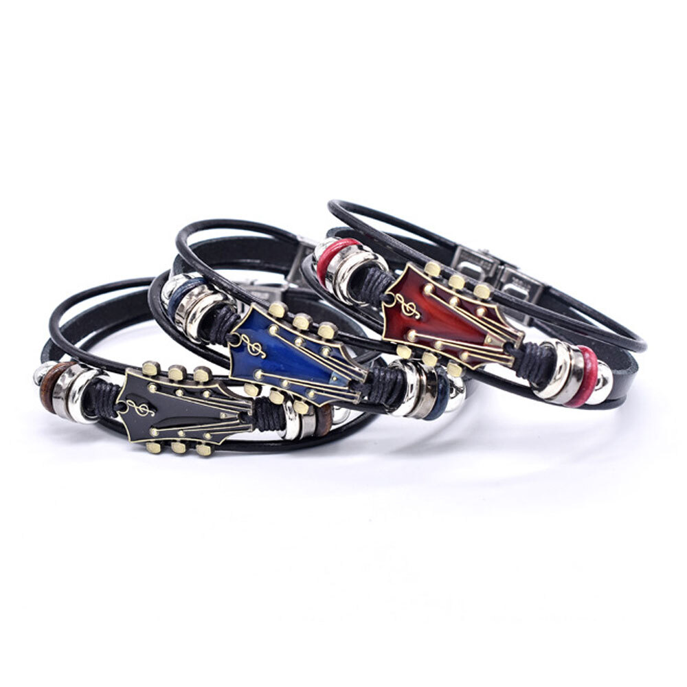 Retro Faux Leather Guitar Bracelet,Zinc Alloy Rock Music Guitar Bracelet ET
