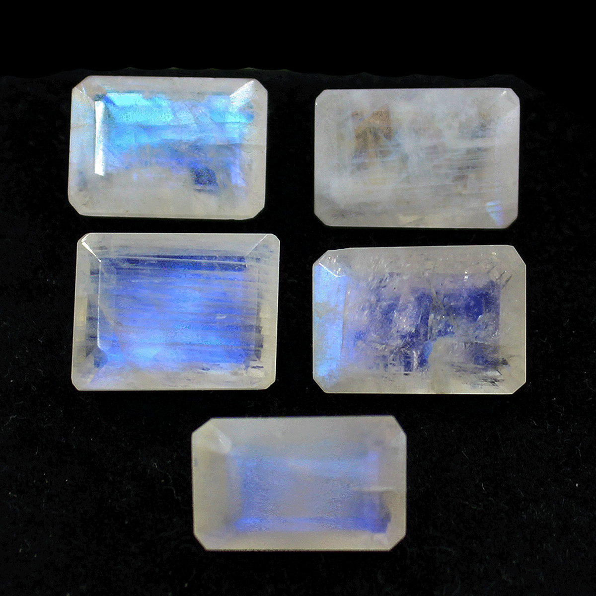 5 Pcs Natural Rainbow Moonstone Top Quality 13-13.7mm Baguette Cut Gemstones Lot