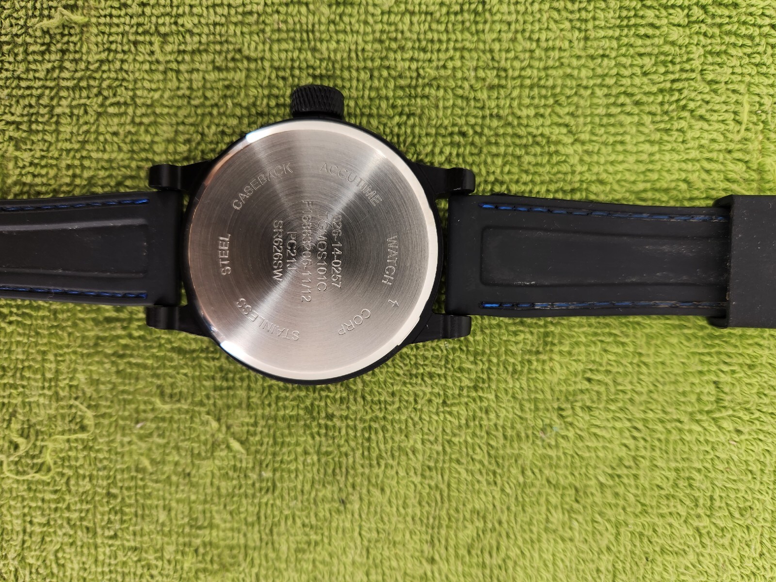 ACCUTIME WATCH CORP PC21J-JAPAN MOVT Carbon BLUE DESIGNER RUBBER BAND