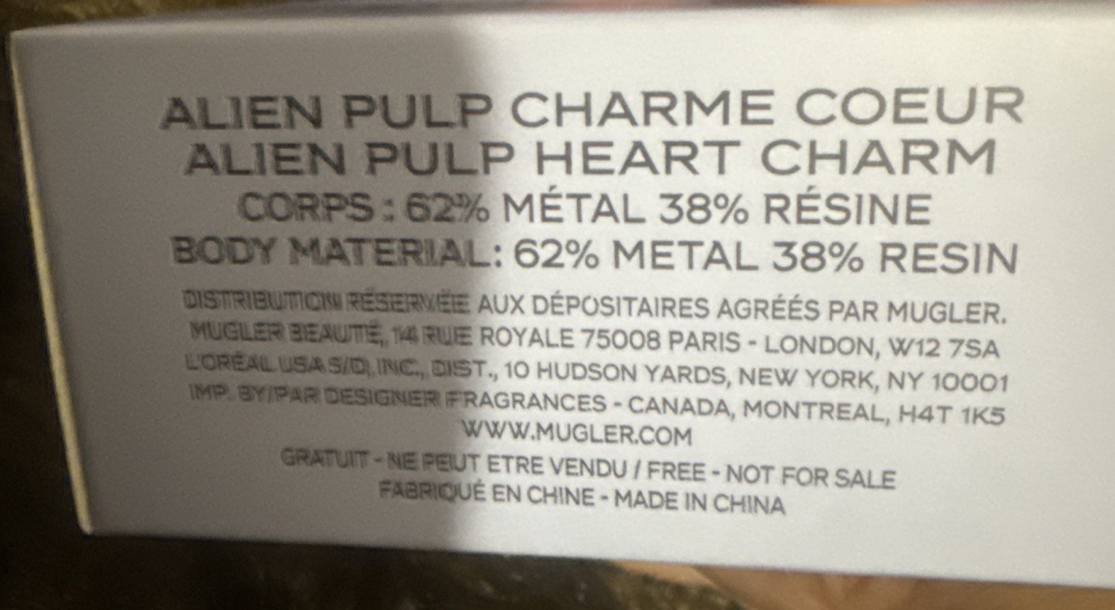 Mugler Alien Pulp Charm NEW IN BOX AS PICTURED