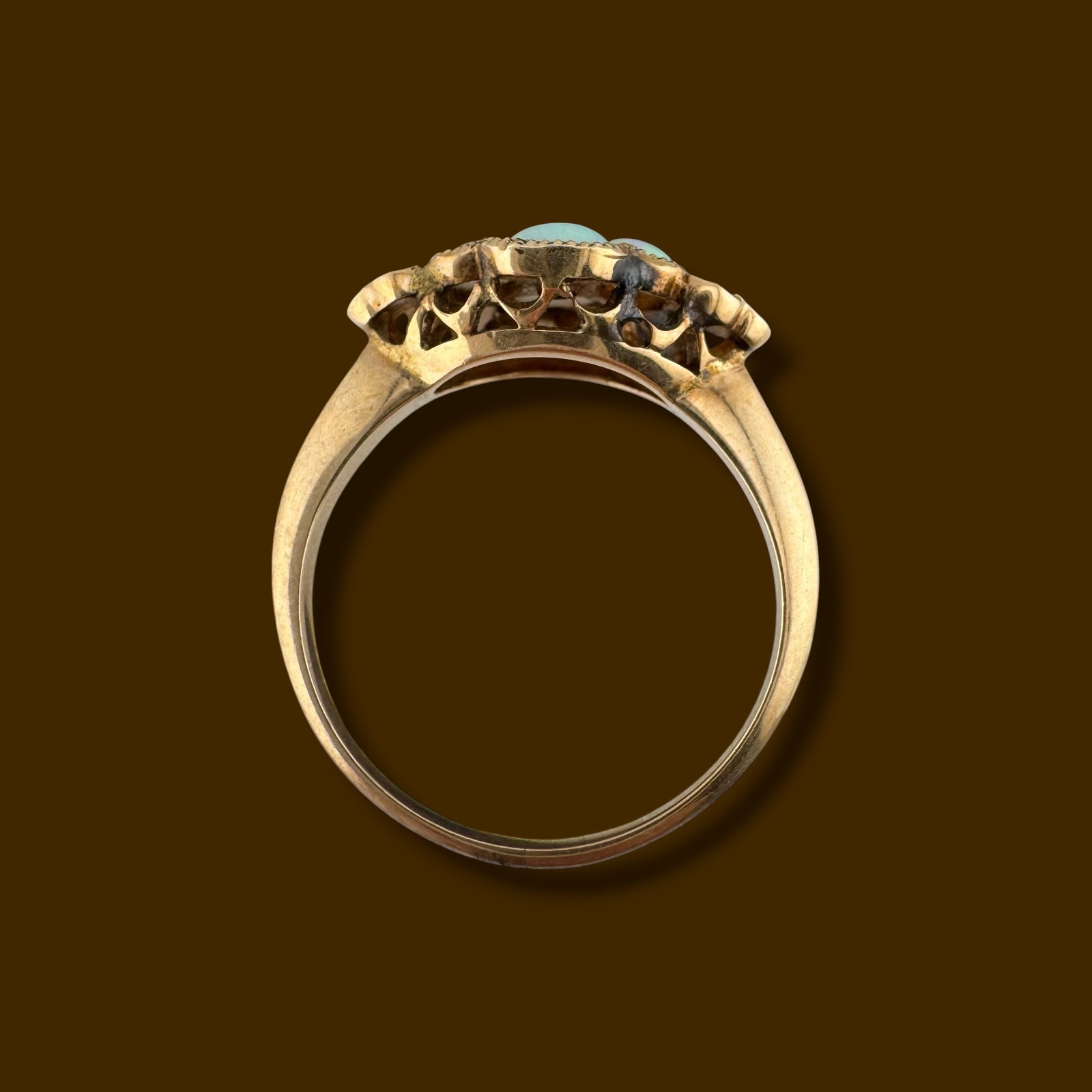 Antique Victorian 9K Yellow Gold Natural Opal & Seed Pearl Cluster Ring Size 5.5