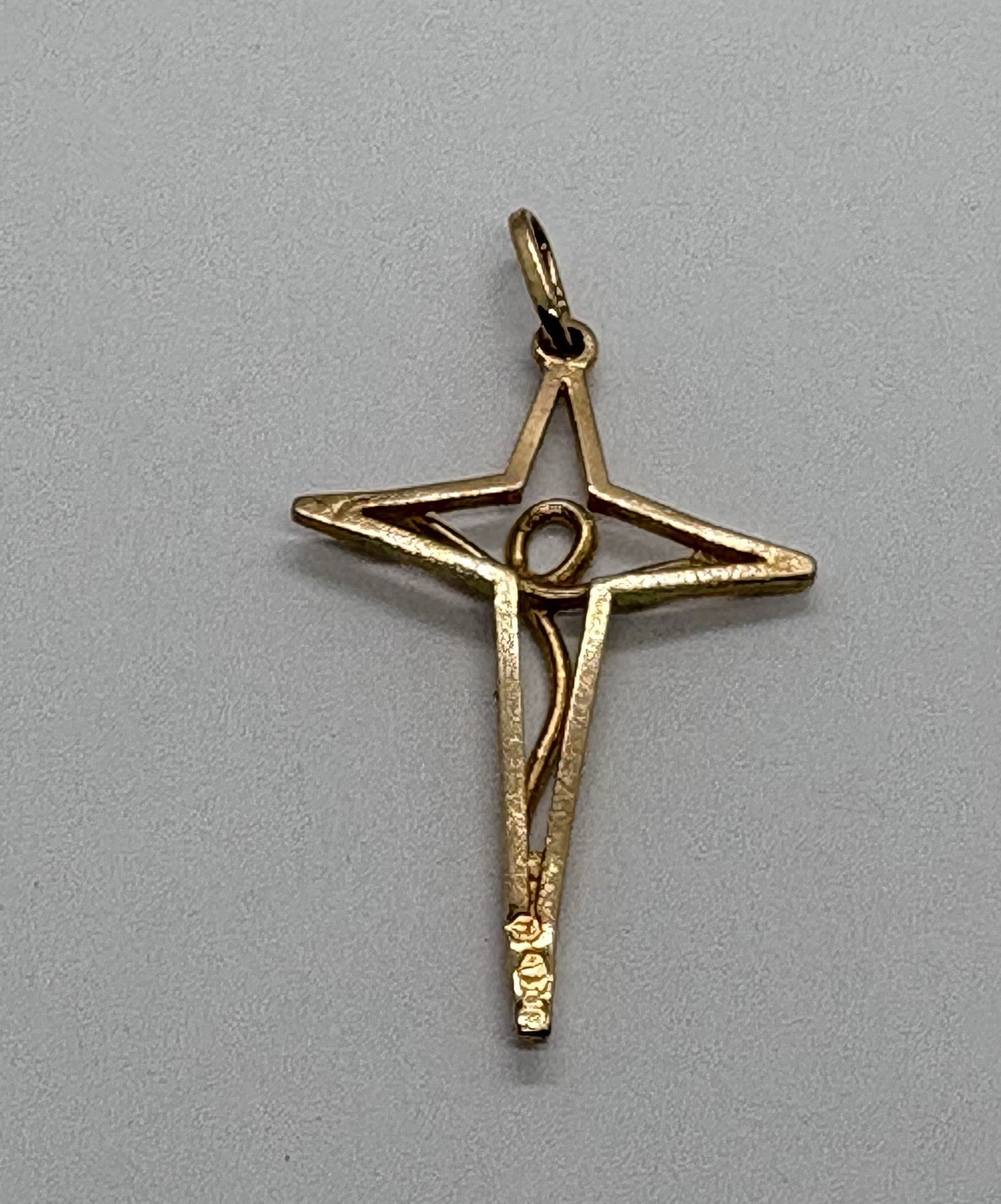 Minimalistic 14k Yellow Gold Crucifix Pendant. One Of A Kind Design.