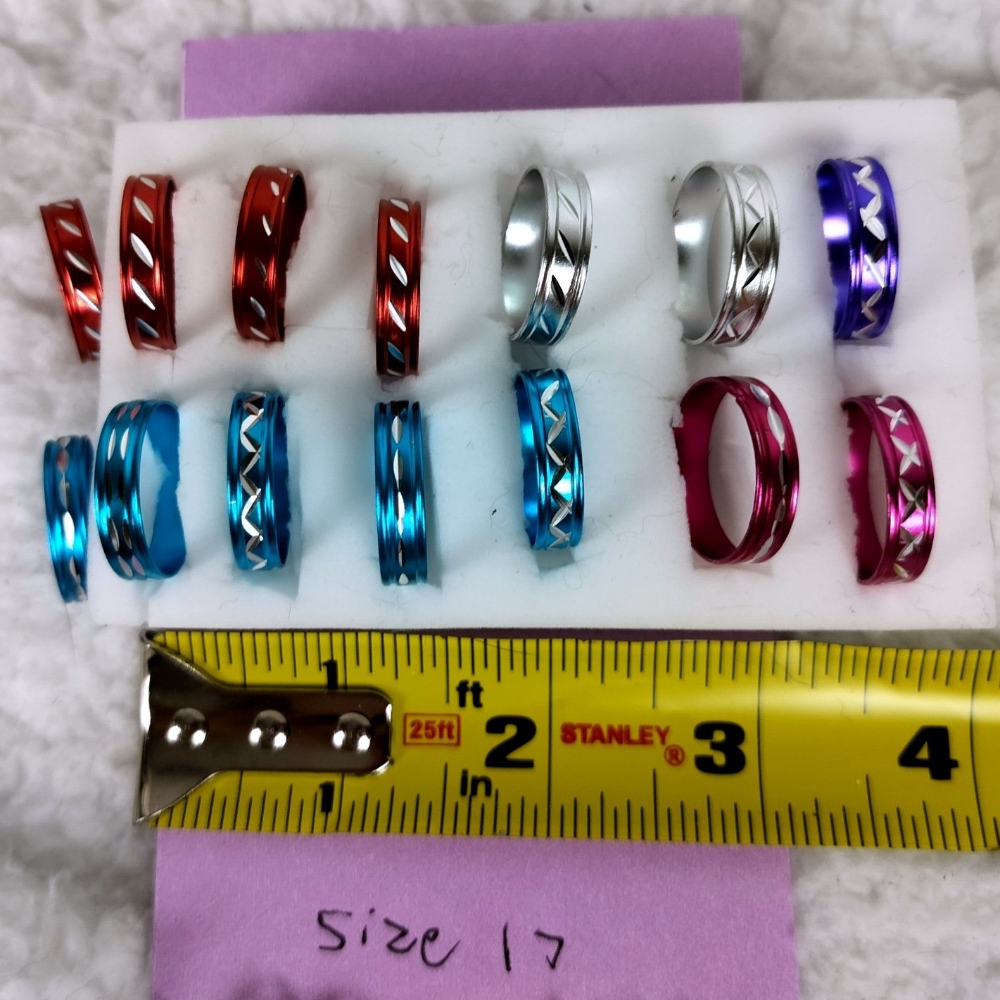 Lightweight Aluminum Etched Band Rings Multicolor Set of 5
