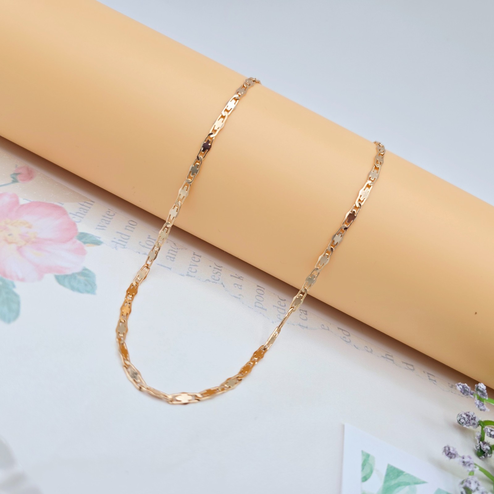 45+5cm Adjustable, XPNL0057 “Rose Gold Flat Geometric Link Necklace for Women