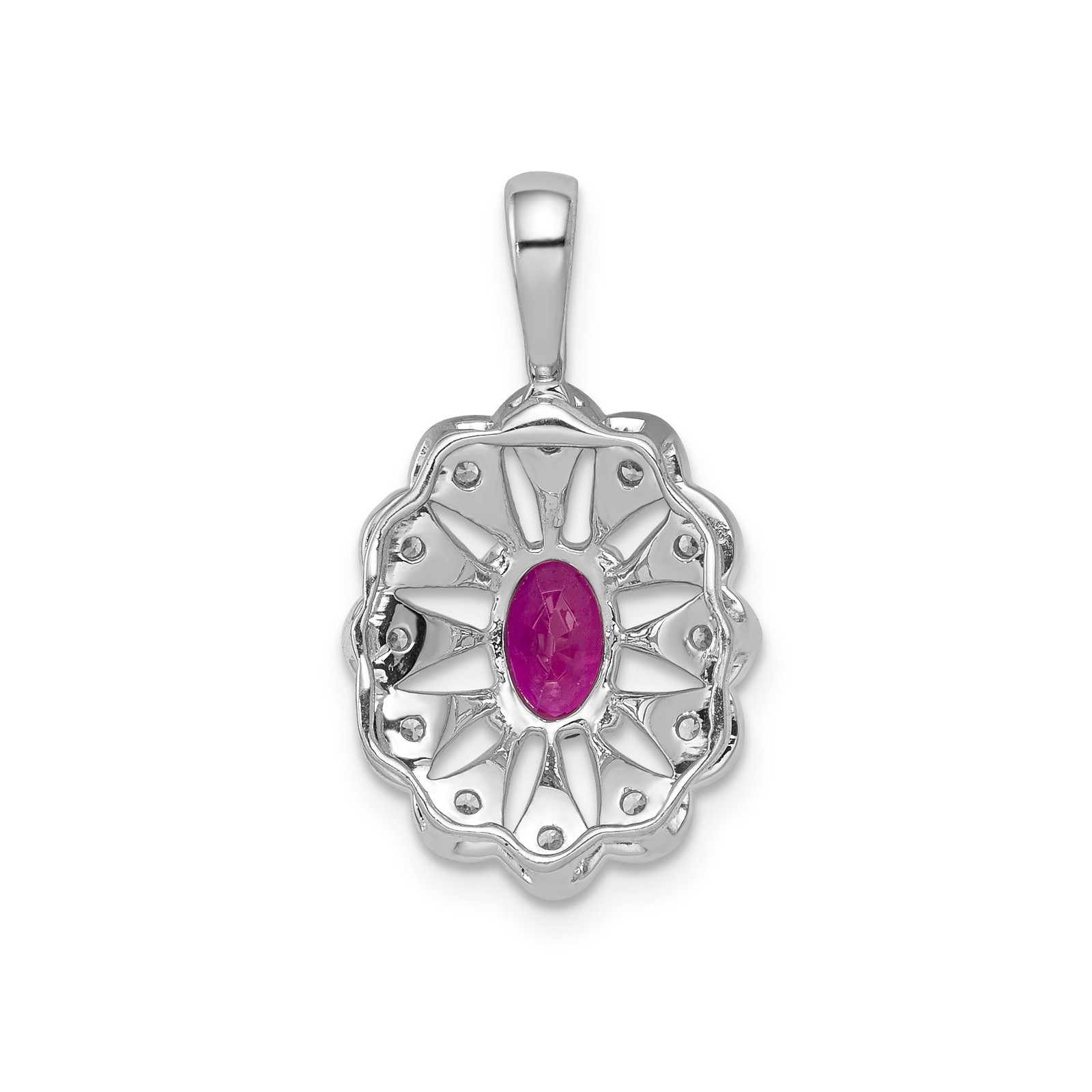14k White Gold 1/6 carat Diamond and Oval Ruby Fancy Pendant Necklace Womens
