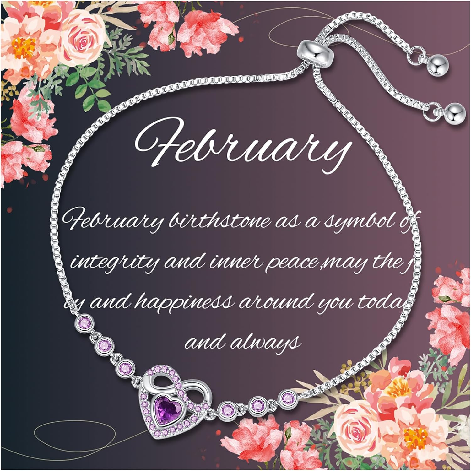 Birthstone Bracelets for Women Trendy: Infinity Heart Tennis Bracelet with Cubic