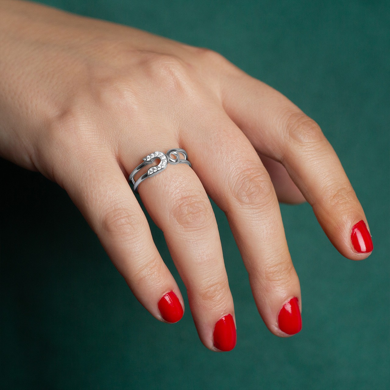 .925 Sterling Silver Cubic Zirconia Safety Pin Band Ring