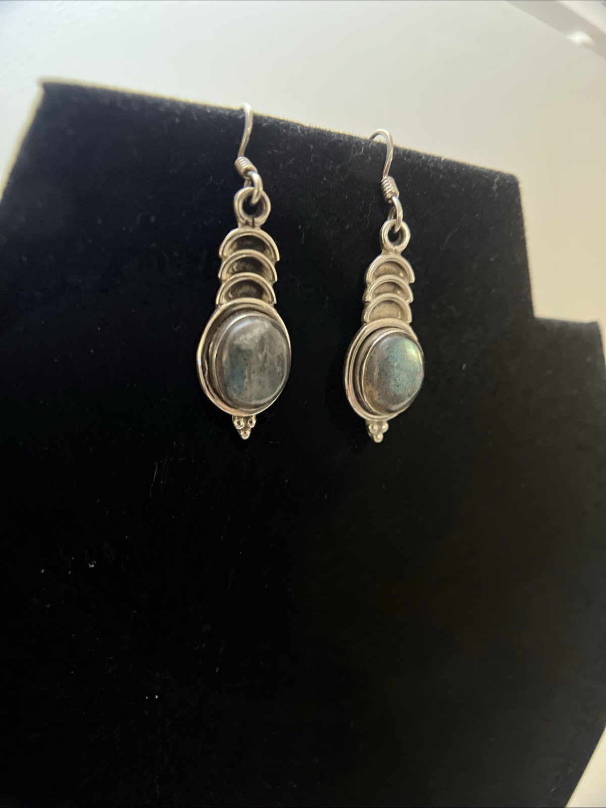Lot of 3 Pairs Vintage 925 Sterling Silver Cabochon Dangle Earrings Boho