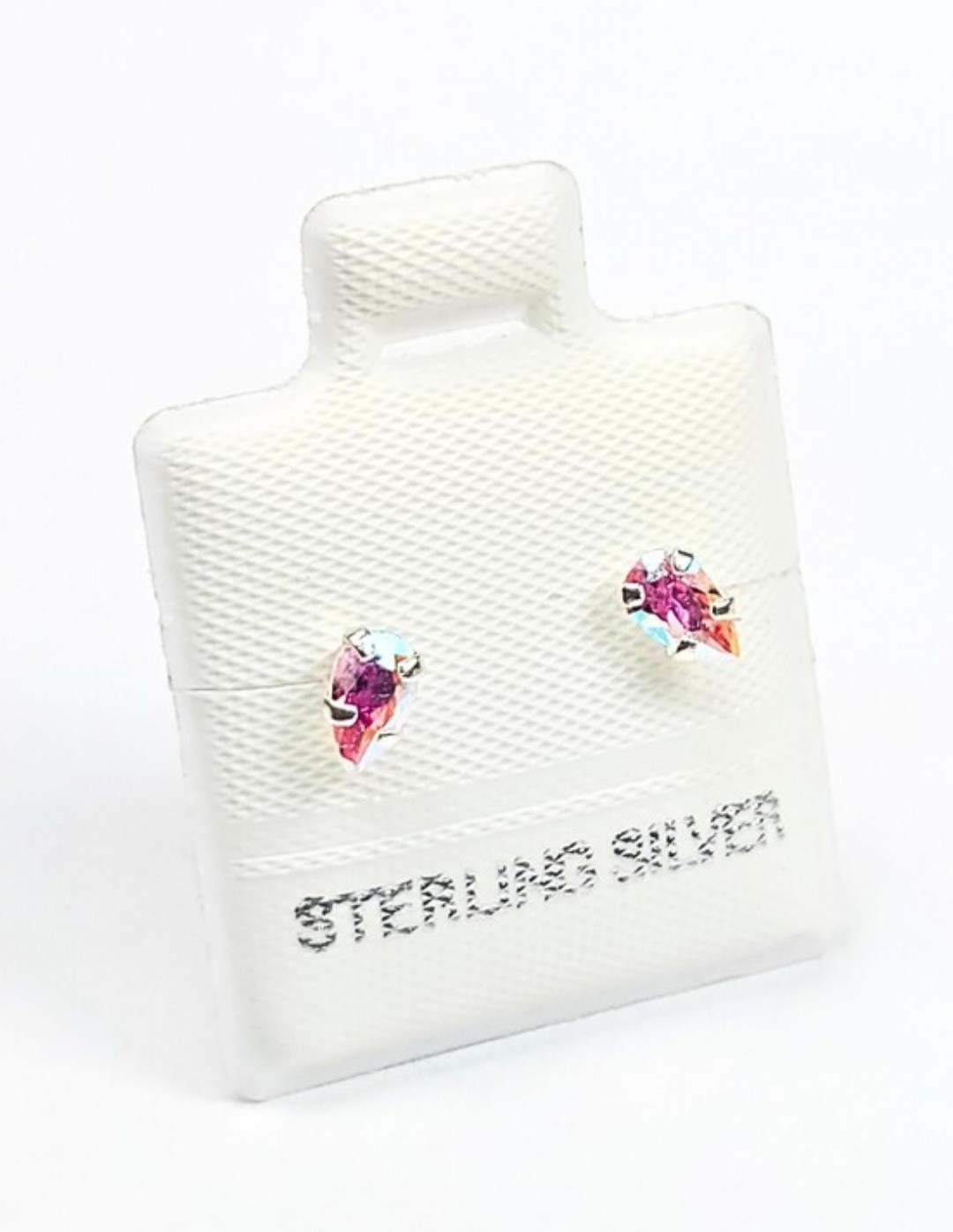 Arete Broquel Stud Earrings Plata 925 Mex. Sterling Silver Iridescent Teardrop