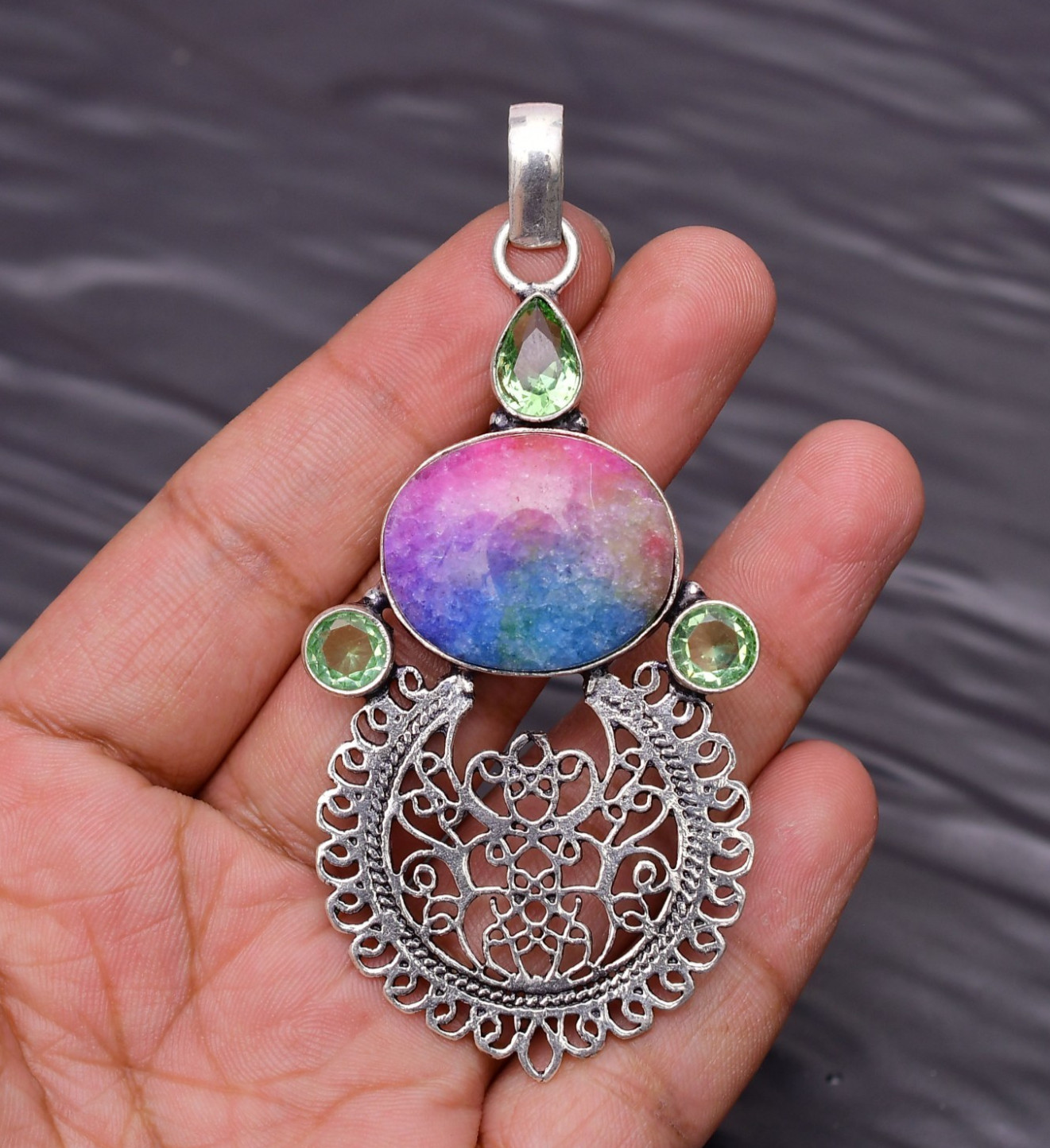 Solar Quartz Gemstone 925 Sterling Silver Jewelry Pendant 3.22″