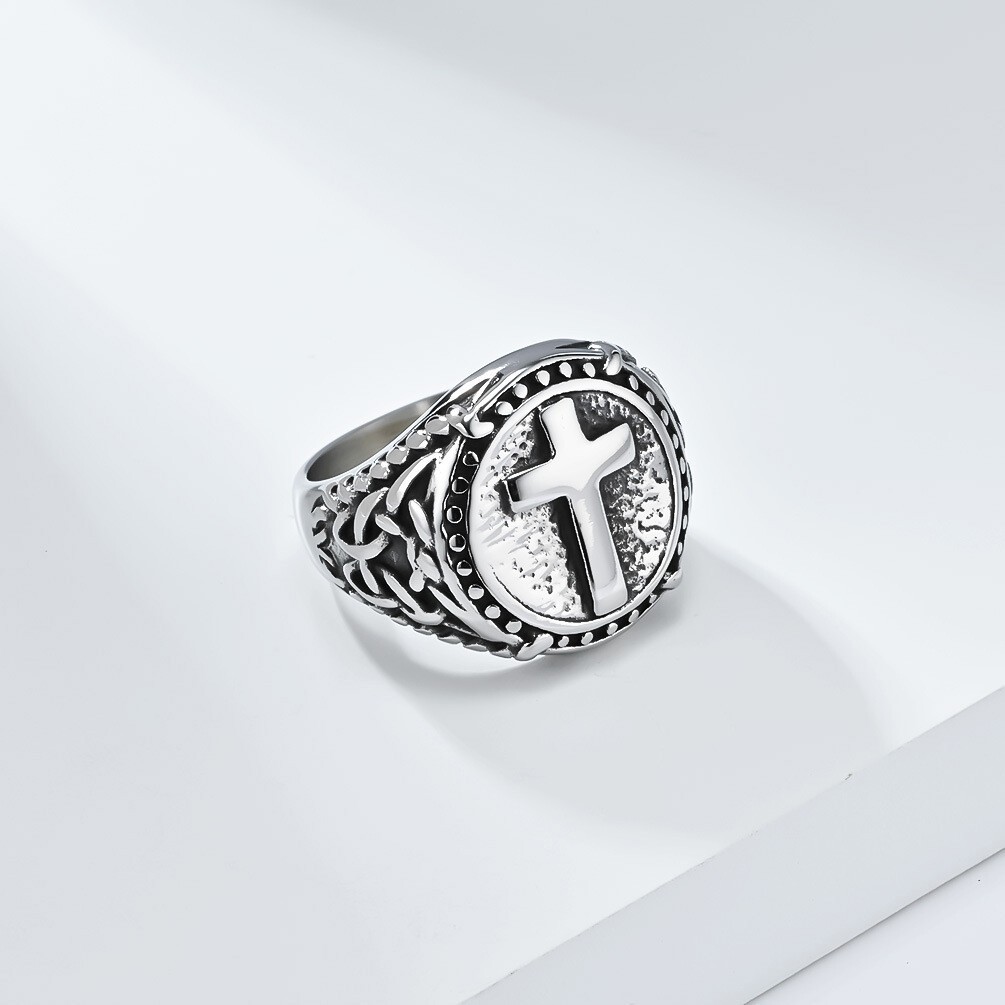 Mens Celtic Knot Cross Signet Ring Gothic Stainless Steel Biker Band Boy Jewelry