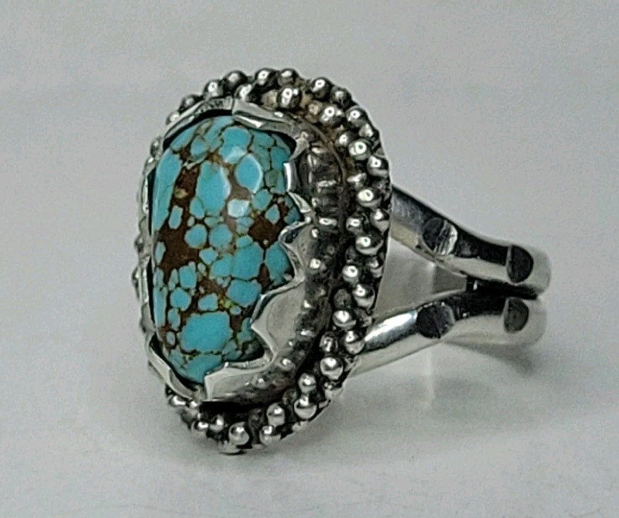 Number 8 Nevada Redweb Turquoise Sterling Silver Ring Size 8.25 Handmade