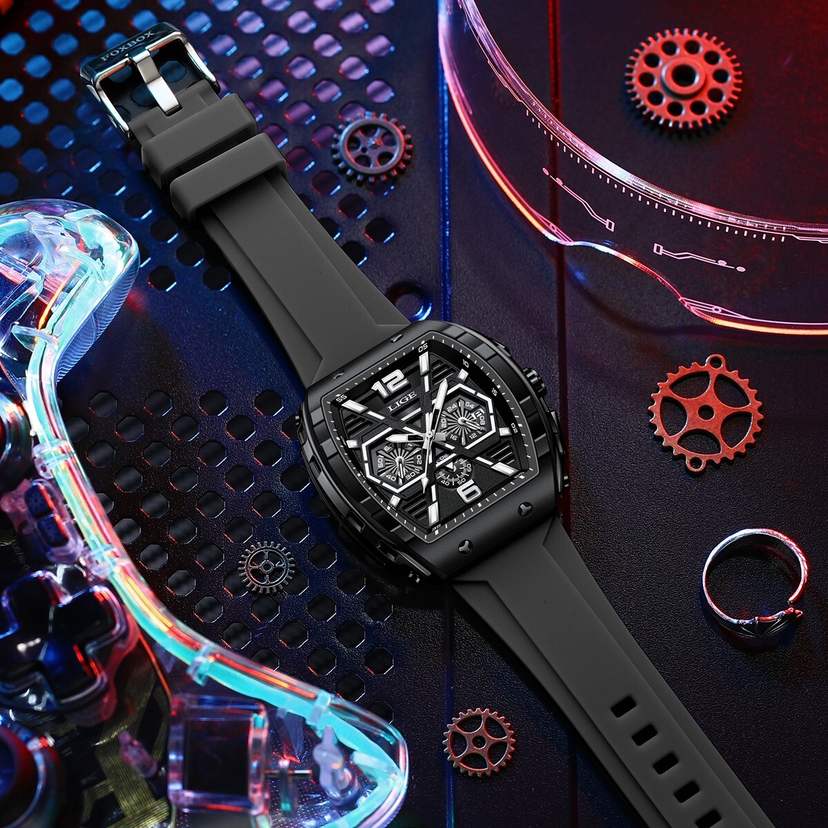 Men Watch Quartz Date Luminous Big Square Dial 5ATM Waterproof Sport Wristwatch