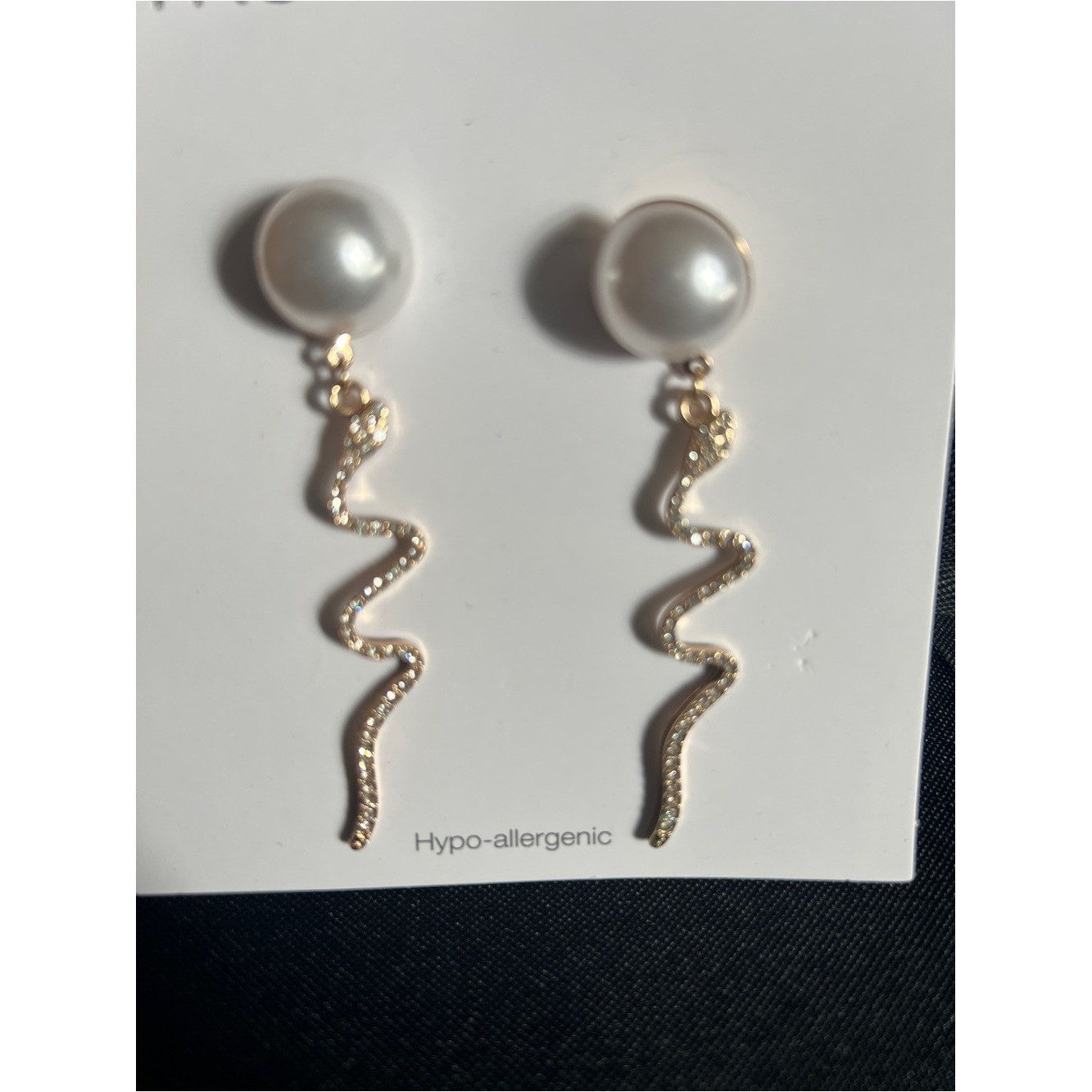 Time and Tru Gold-Tone Pearl Drop Earrings with Sparkling Snake Dangles