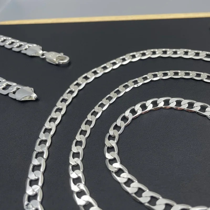 Men Women Silver Tone Curb Chain Necklace Lobster Clasp Fashion Jewelry UK