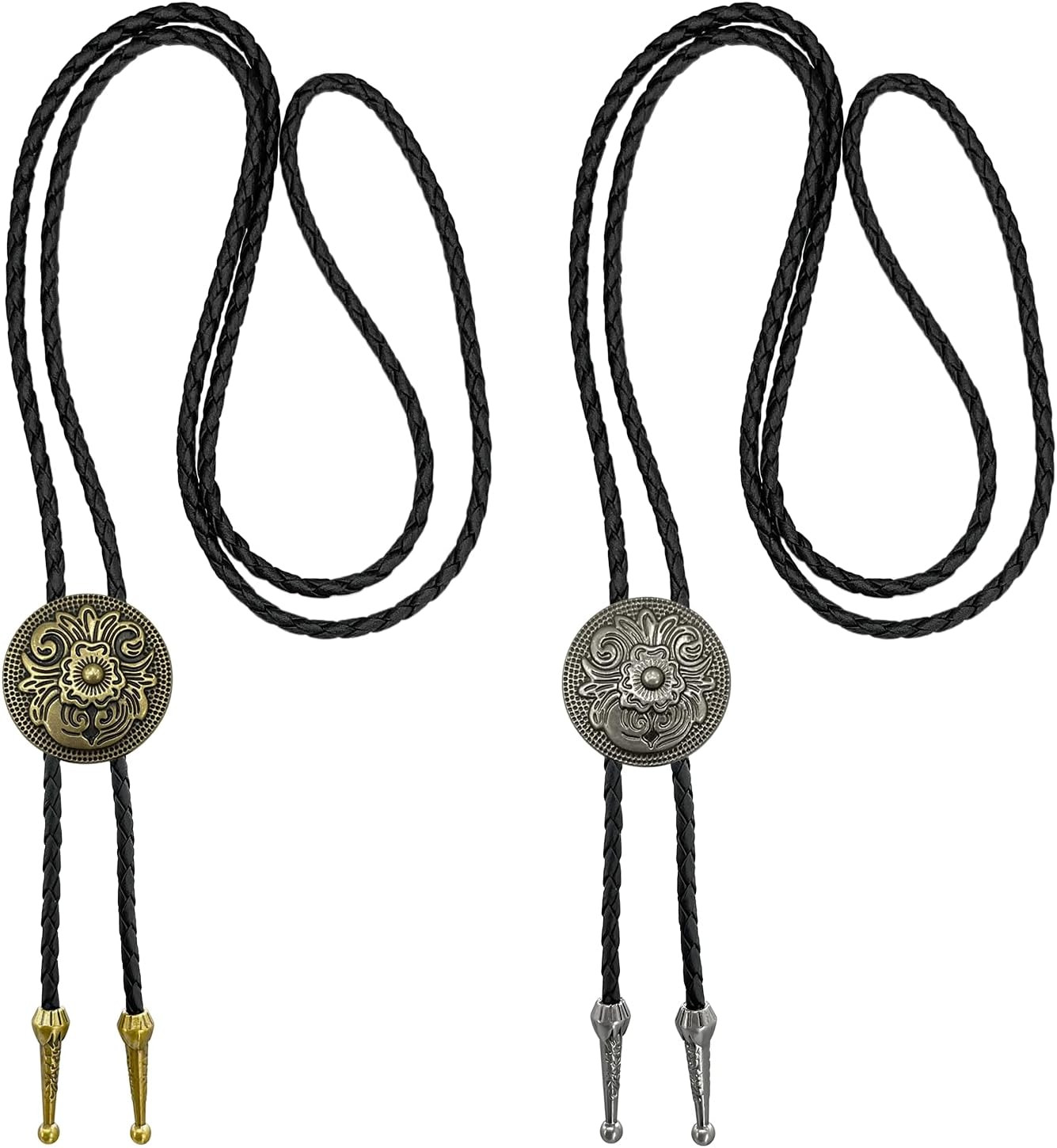 2 Packs Bolo Tie for Men – Vintage Western Cowboy Costume Flower Polo Tie