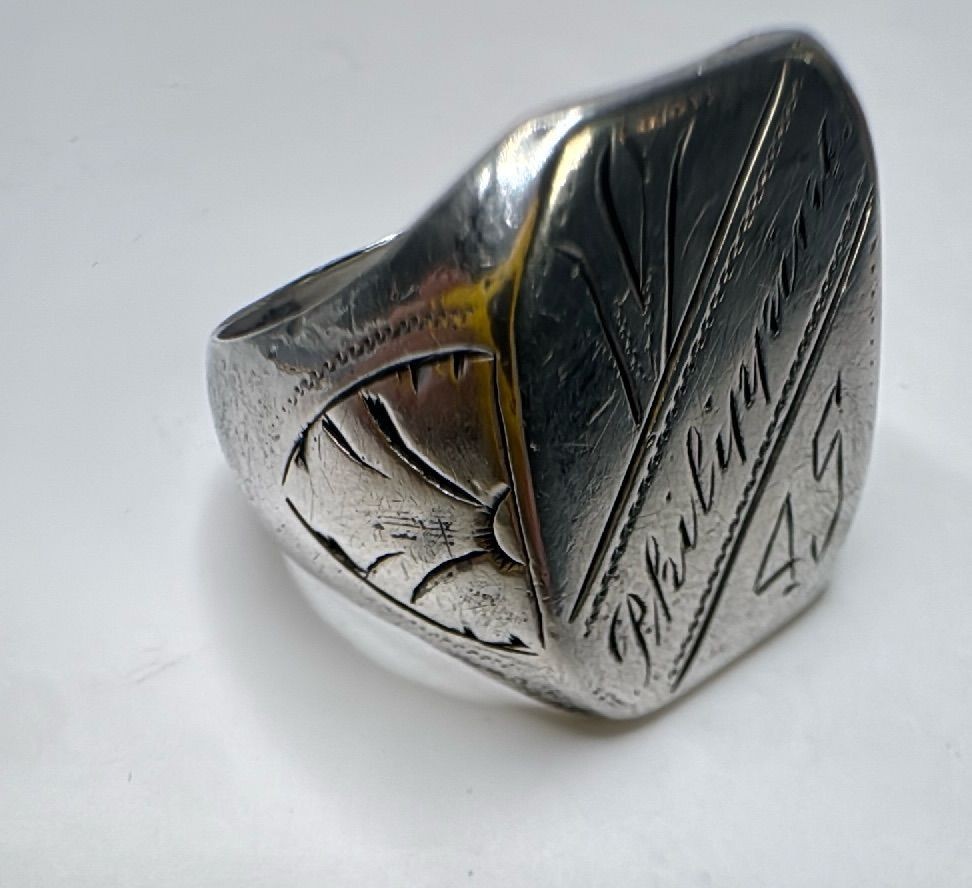 WWII Ring AirForce Philippines 1945 Hand Engraved Silver WW2 Vintage Military