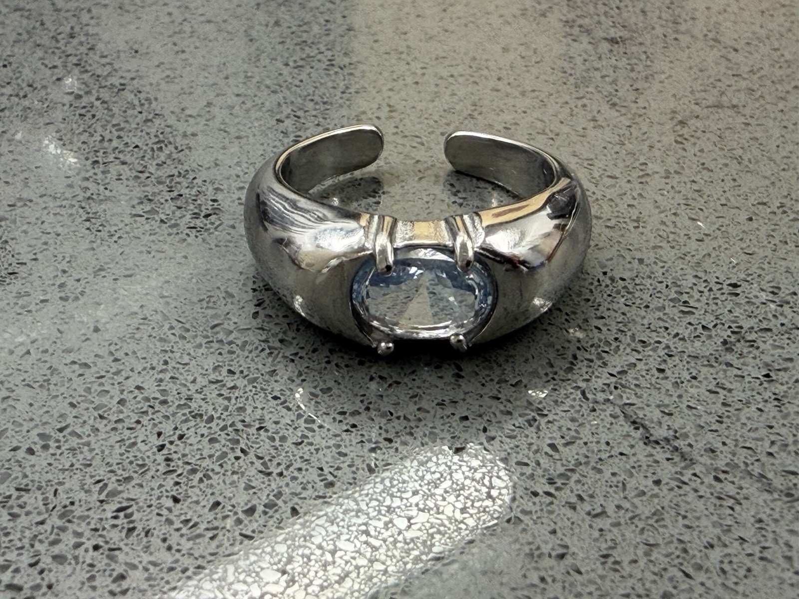 QUATTROFORT Liquid Metal Chrome Clear Crystal Cyber Gothic Steel Size 7