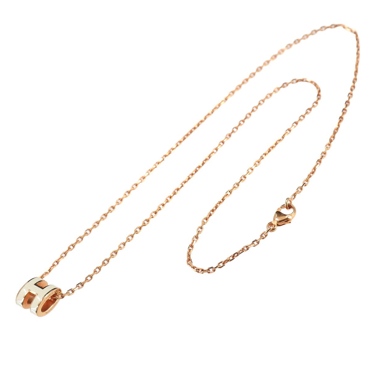 HERMES Mini Pop H Chain Necklace White Gold Accessory 90330205