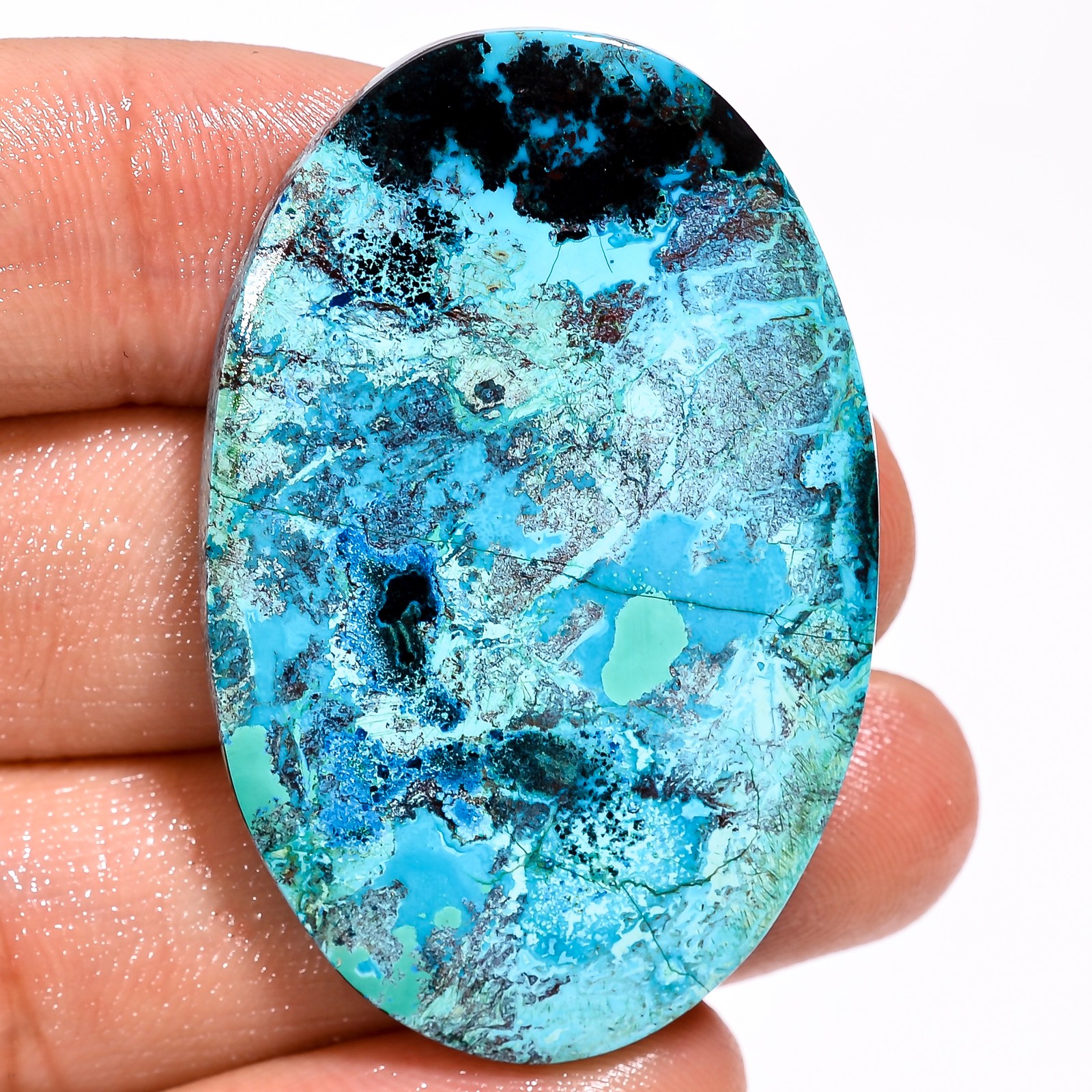 57.55 Cts Natural Azurite Oval Cabochon Sattukaite Gemstone 29x45x4 mm AZ112