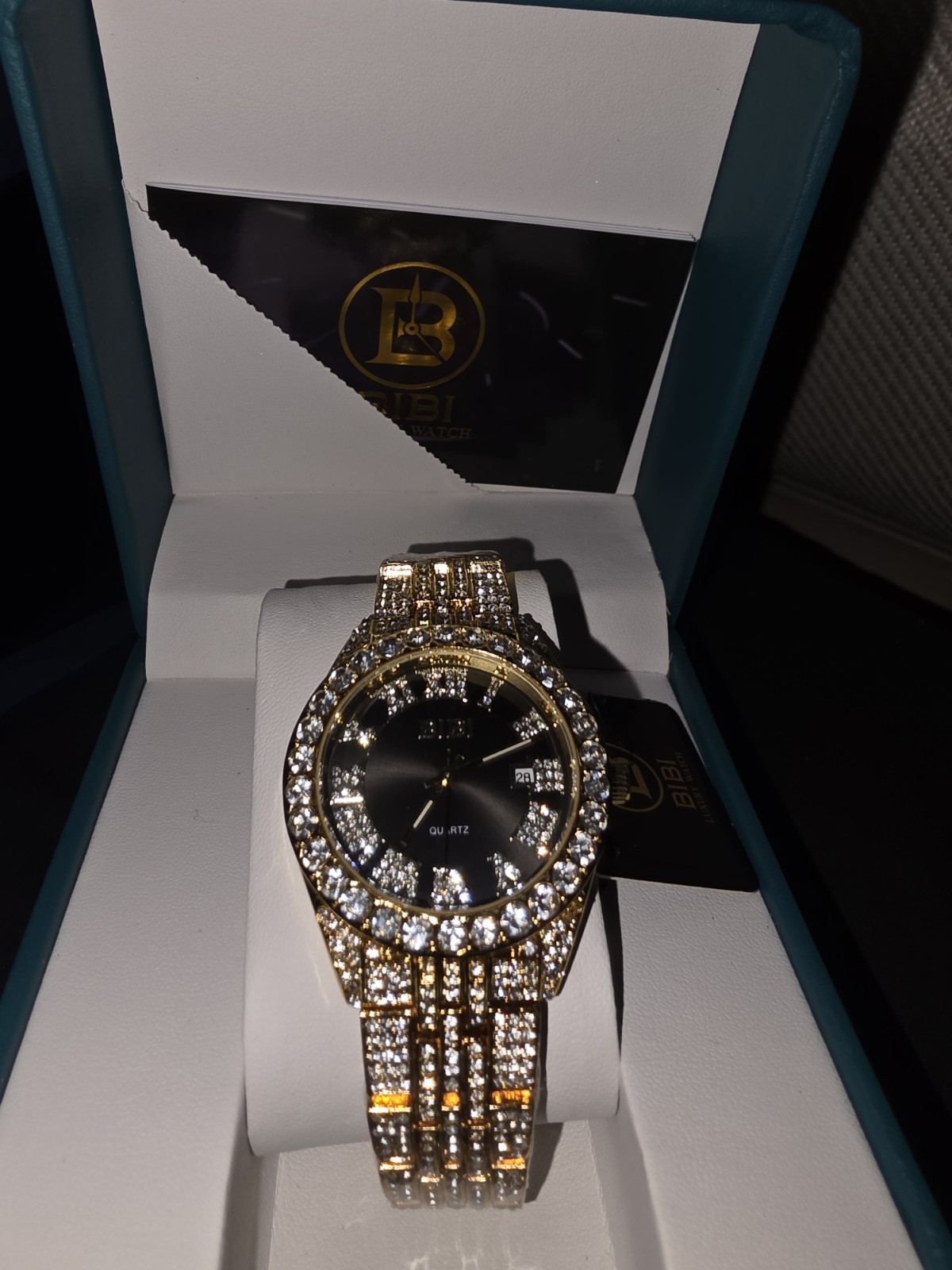 Luxury Iced Out Watch Gold With Black Dial