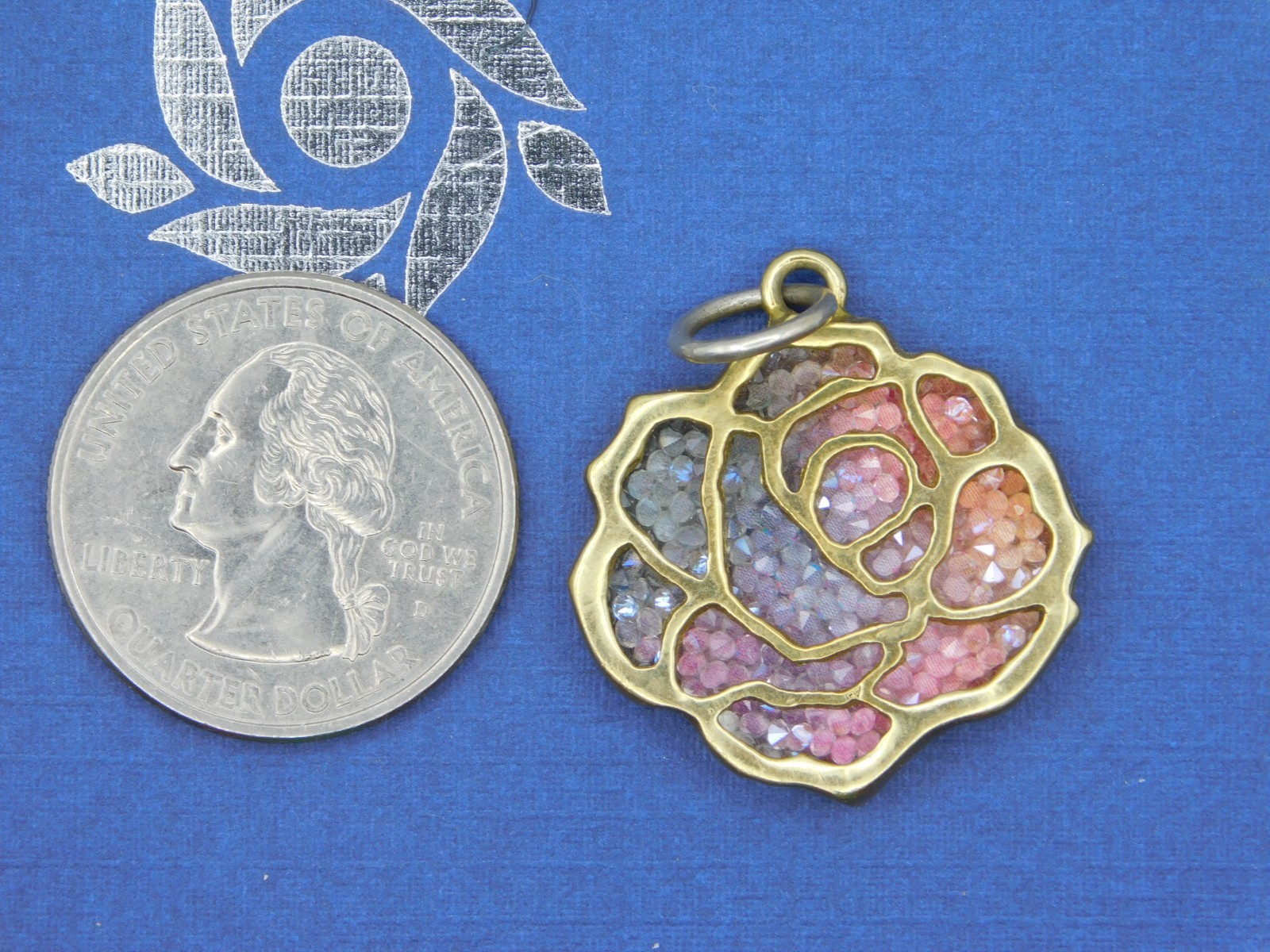 Waxing Poetic Brass Swavorski Rainbow Crystal Astral Rose Pendant Charm