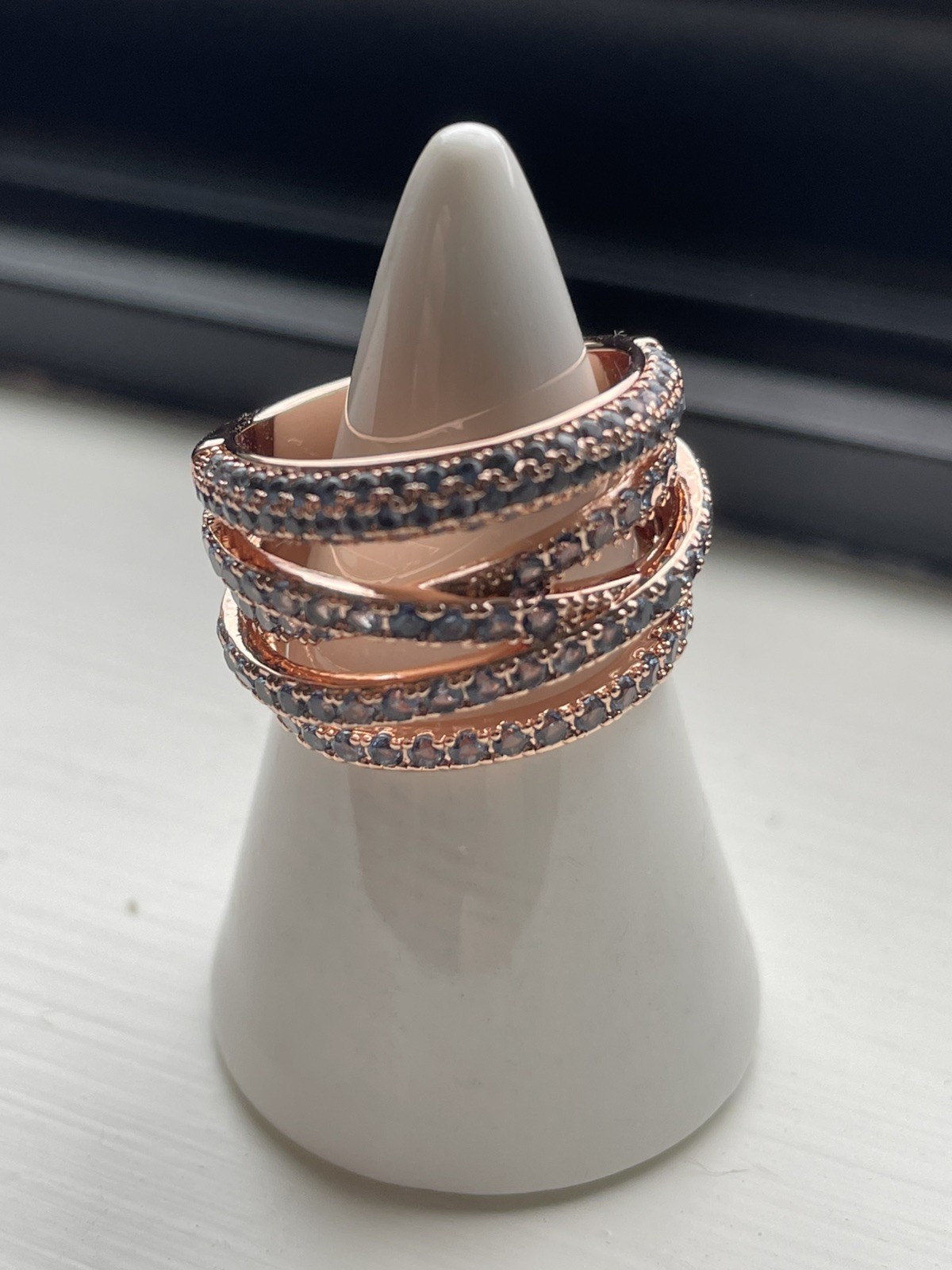 Ring Bomb Party Retro Luxe Bands Aquamarine Rose Gold Size 7 NWT RBP6750